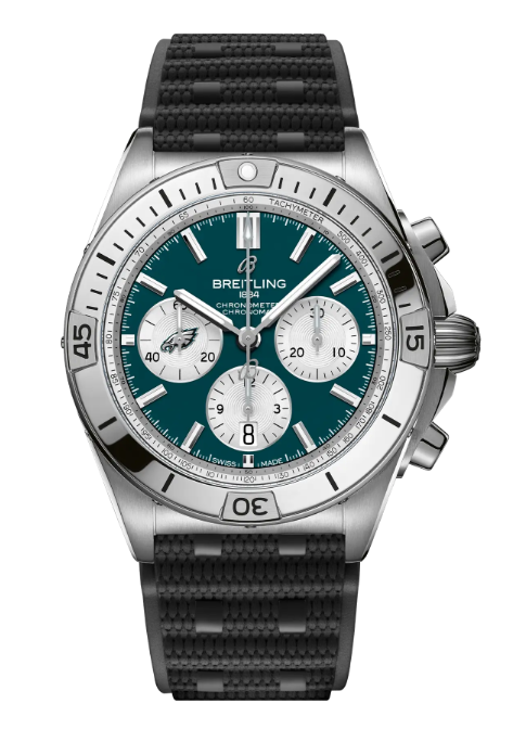 Review Breitling CHRONOMAT B01 42 NFL PHILADELPHIA EAGLES EDITION Replica watch AB01342B1L4S1 - Click Image to Close